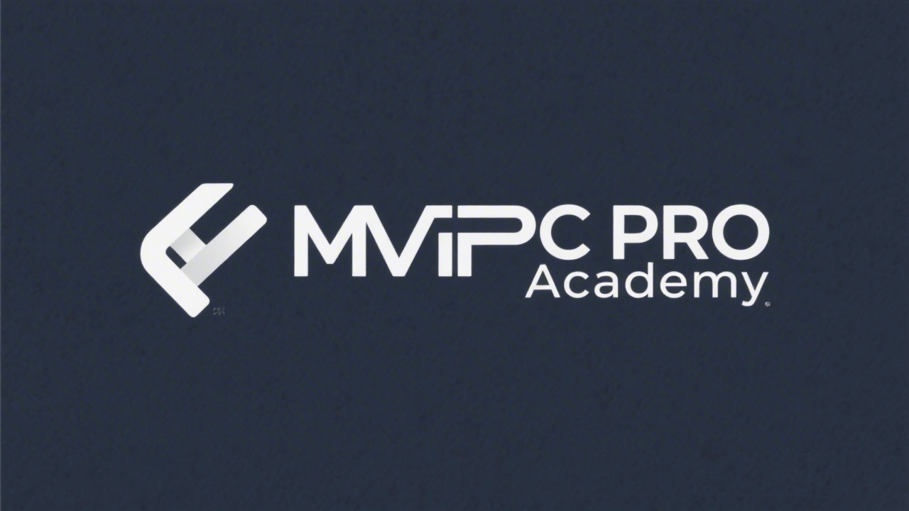 Simple minimalist logo with the text MVP PPC Pro Academy in clean sans serif lettering, no complex shapes, suitable for business education brand.